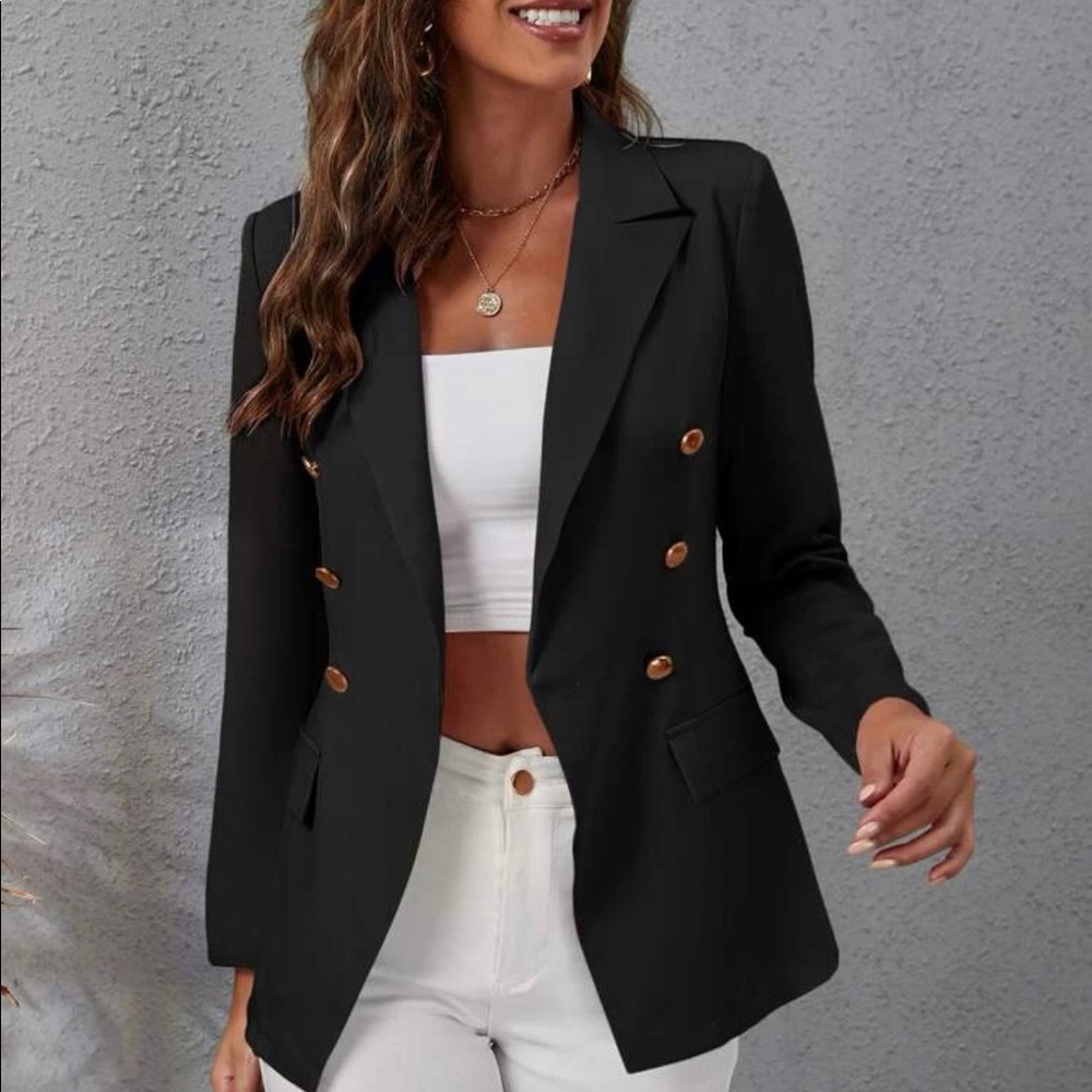 Black Lapel collar double breasted flap detail blazer
